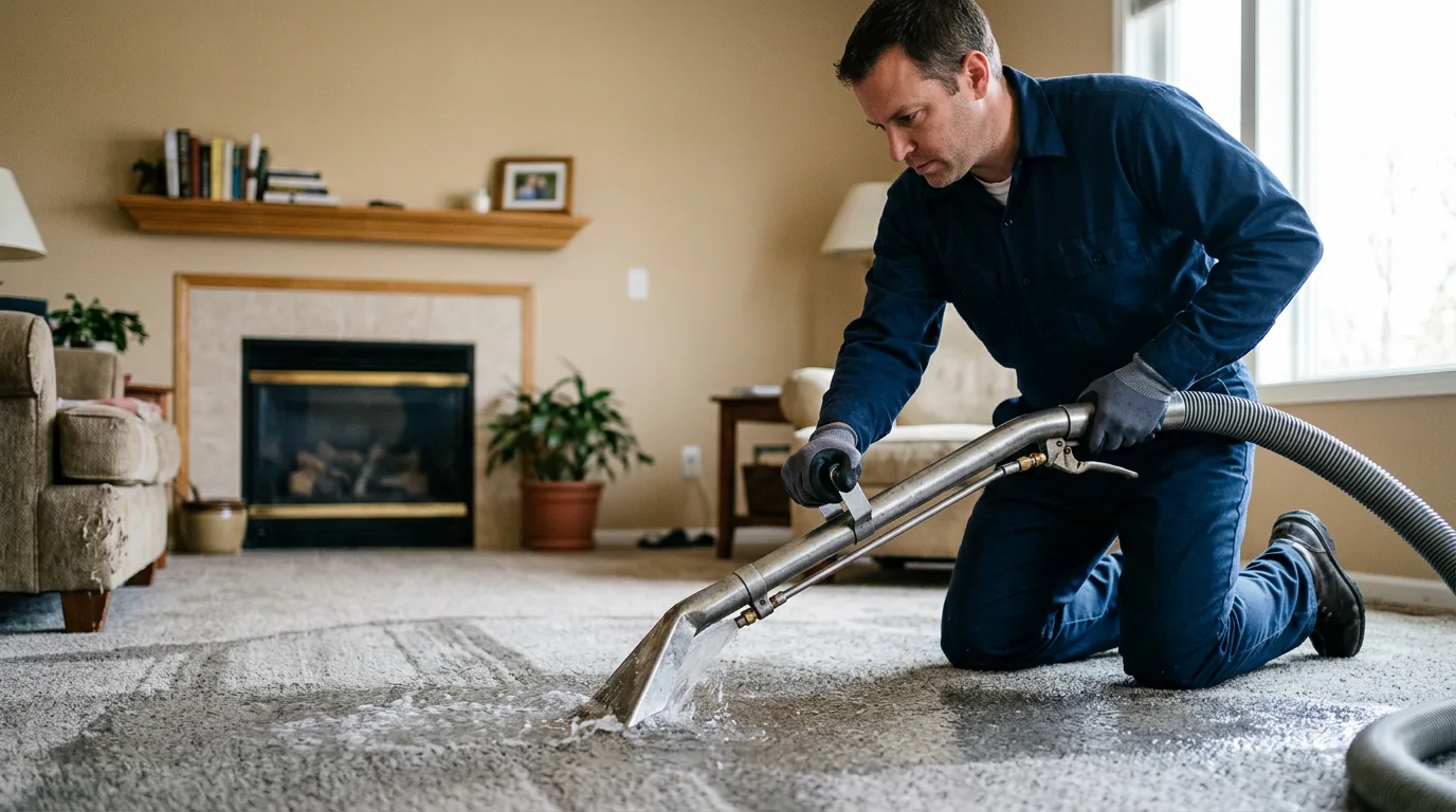 Water damage restoration technician working near Purcell, MO